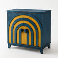 Holzschrank mit geometrischem Muster Blau/Gelb