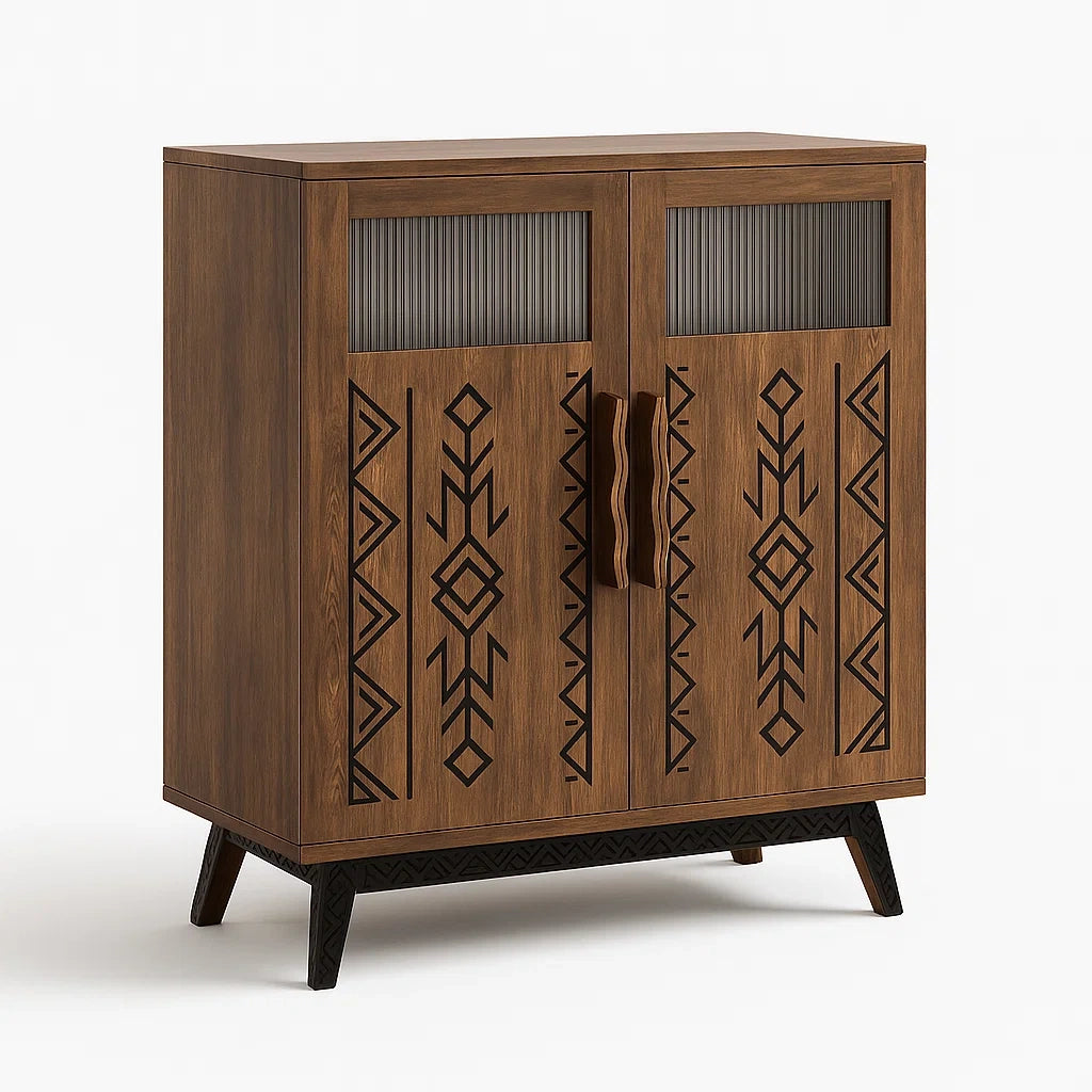 Holzschrank mit Schnitzerei-Muster, 2 Türen, 85x76x40 cm