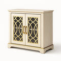 Sideboard Holz Glas Doppeltüren Creme/Gold