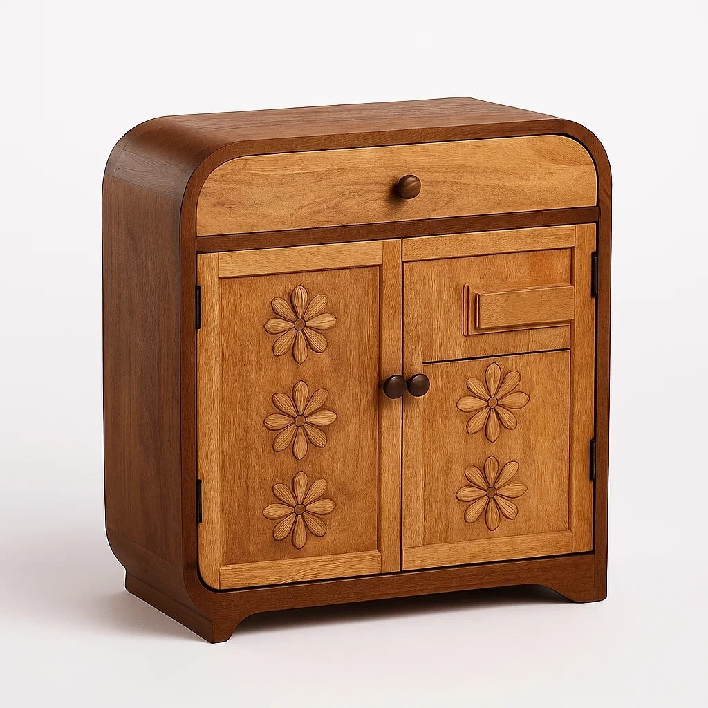 Holzschrank mit Blumendekor und 2 Türen 80x40x90cm