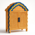 Holzschrank mit gewelltem Design in Blau und Gelb