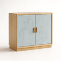 Holzschrank mit Blumenmuster aus Eiche und MDF Beige/Blau