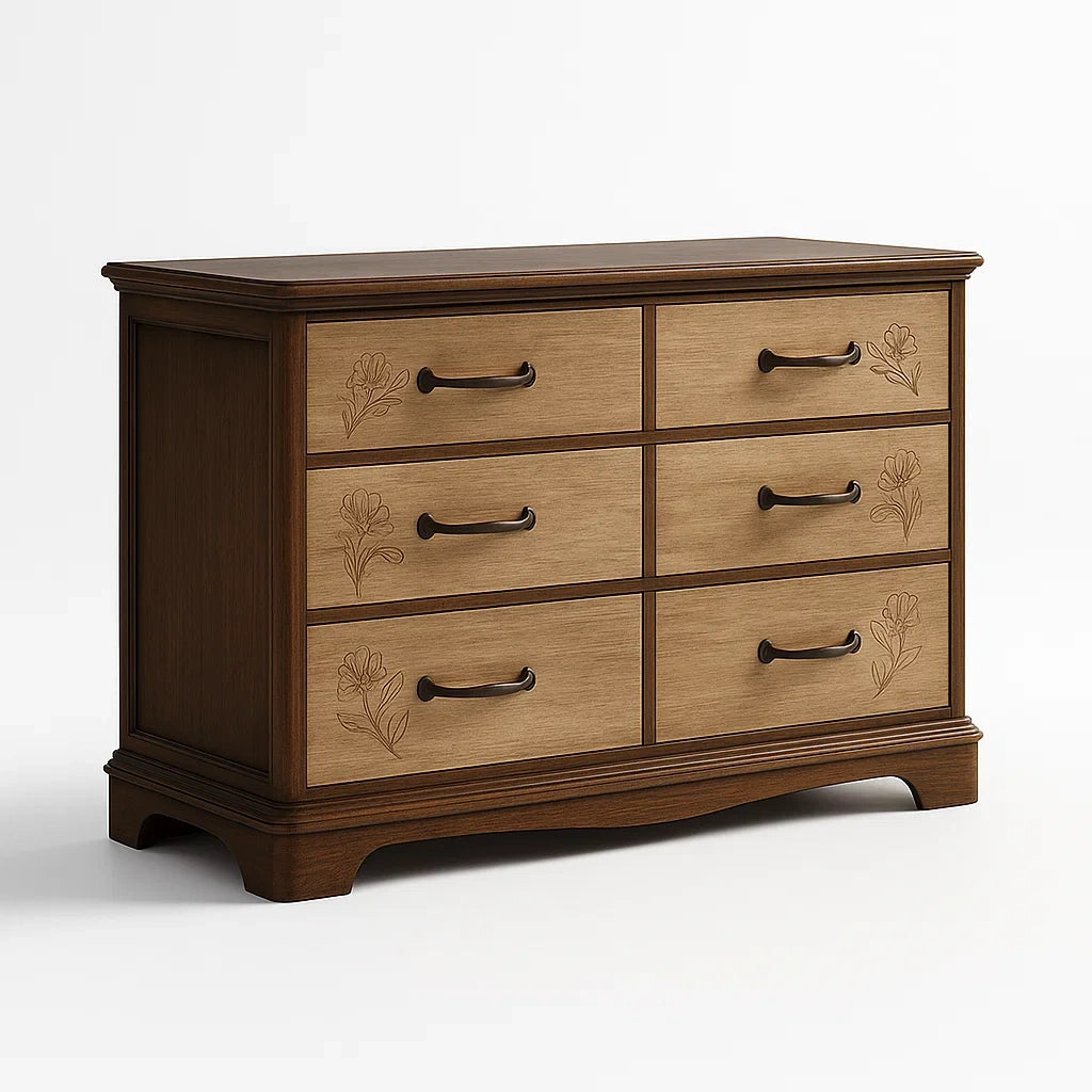 Holzkommode mit 6 Schubladen Massivholz Braun