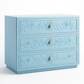 Blaue MDF-Kommode mit 3 Schubladen und Blumenmuster