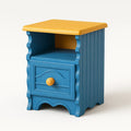 Holz Nachttisch Blau Gelb mit Schublade und Regal 40x30x55 cm
