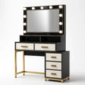 Schminktisch mit Spiegel und Beleuchtung, Schwarz/Gold, MDF