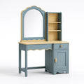 Holz-Schminktisch mit Spiegel und Regal Blau/Beige
