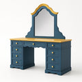 Schminktisch mit Spiegel Holz Blau/Gold 120x50x145cm