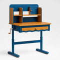 Höhenverstellbarer Kinderschreibtisch aus Holz und Metall Blau/Buche mit Regal