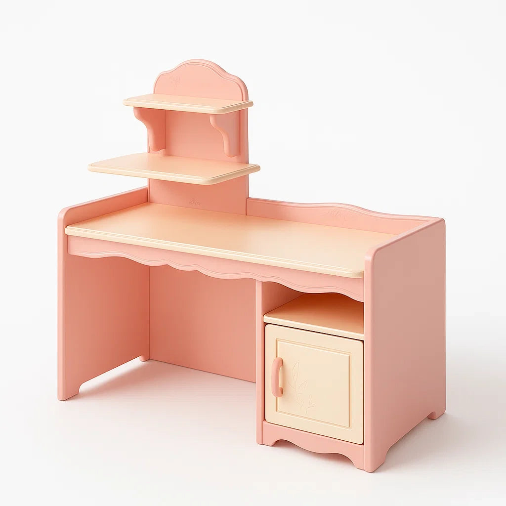 Kinderschreibtisch aus MDF in Rosa mit Regal und Schrank