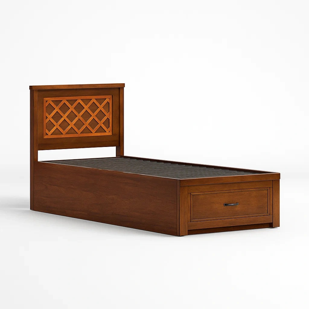 Holzbett Einzel mit Kopfteil und Schublade 200x90 cm Braun